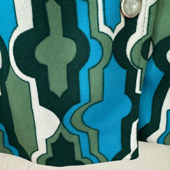 Vintage Neiman Marcus 70s Button Up Shirt Green Blue Polyester Size 10 / Medium - Picture 8 of 9